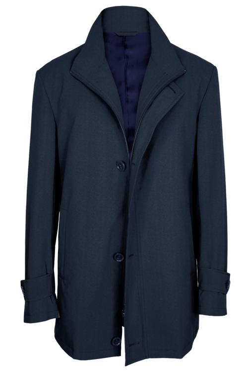 Blue Birdseye Four Button Zippered Car Coat