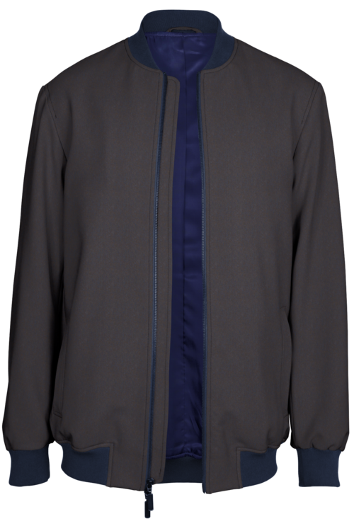 Blue Brown Twill Bomber Jacket