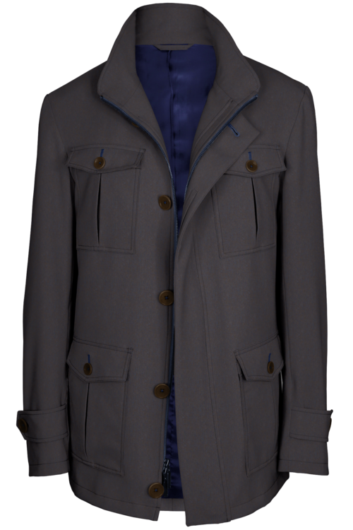 Blue Brown Twill Five Button Field Jacket