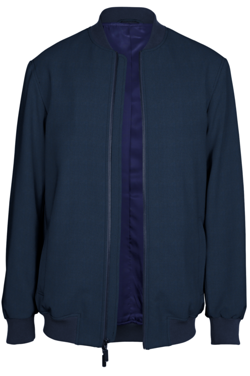 Blue Herringbone Bomber Jacket