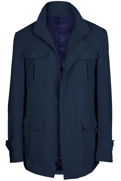 Blue Herringbone Five Button Field Jacket