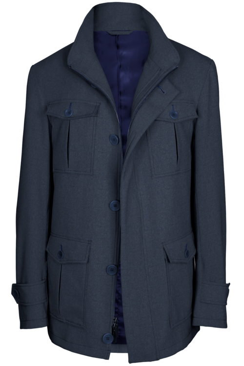 Blue Melange Five Button Field Jacket