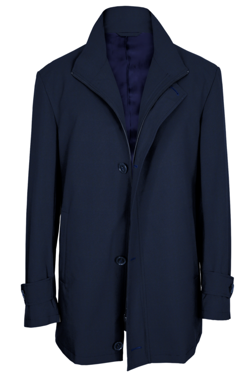British Navy Herringbone Four Button Zippered Car Coat