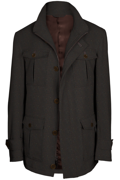 Brown Donegal Five Button Field Jacket