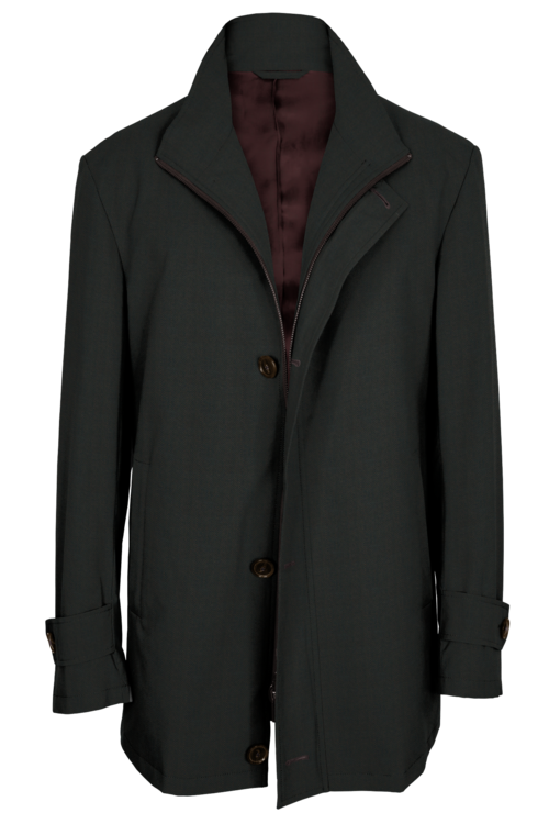 Brown Herringbone Four Button Zippered Car Coat