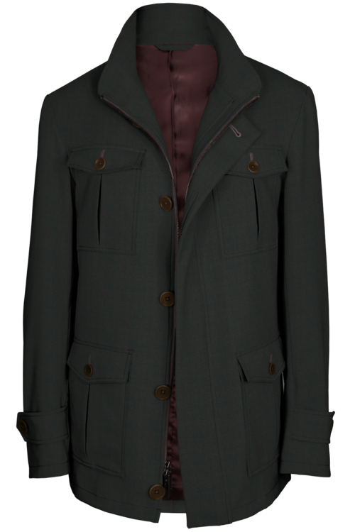 Brown Herringbone Five Button Field Jacket