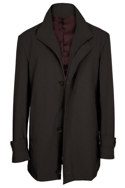 Brown Solid Four Button Zippered Car Coat