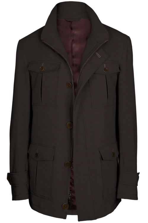 Brown Solid Five Button Field Jacket