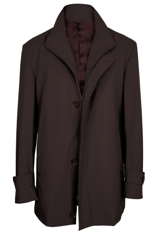 Brown Solid Four Button Zippered Car Coat