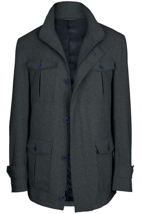 Charcoal Blue Twill Five Button Field Jacket