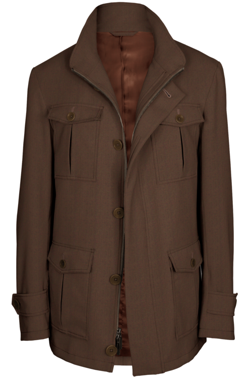 Chestnut Solid Five Button Field Jacket