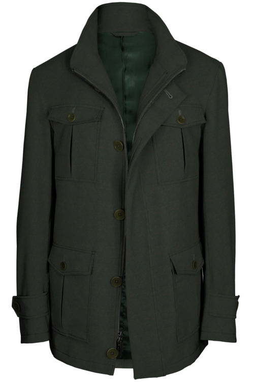 Dark Olive Twill Five Button Field Jacket