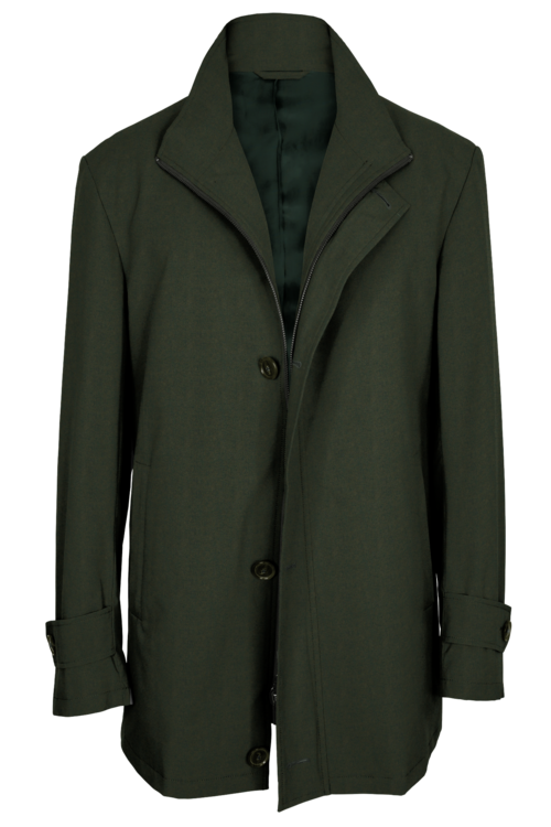Dark Olive Twill Four Button Zippered Car Coat