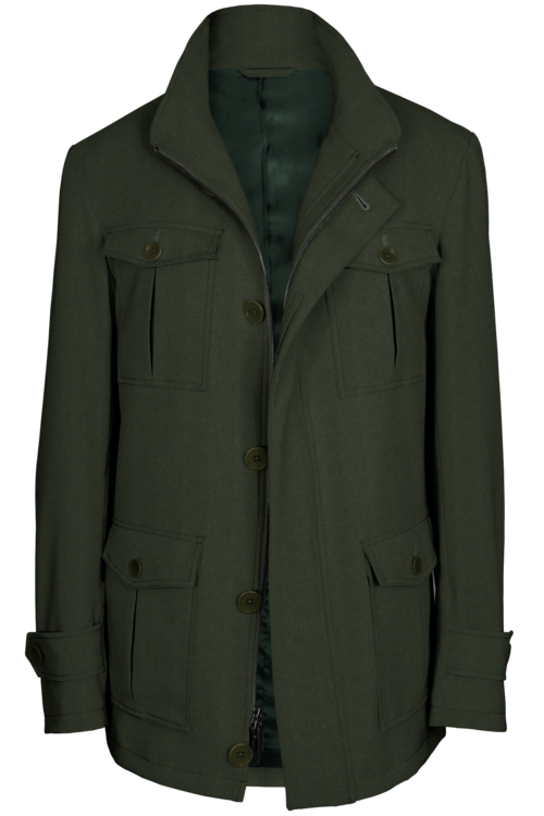 Dark Olive Twill Five Button Field Jacket