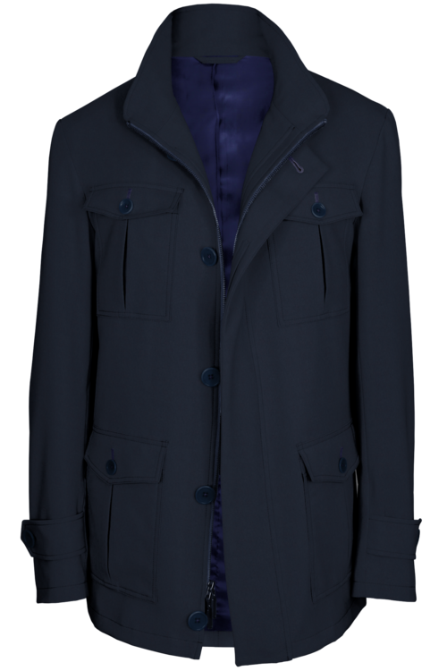 Deep Navy Solid Five Button Field Jacket