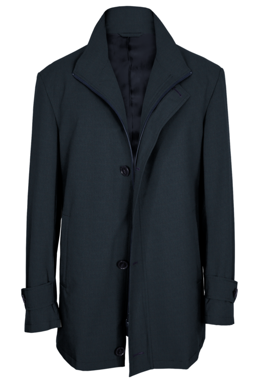 Denim Twill Four Button Zippered Car Coat