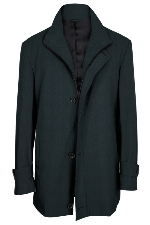 Grey Herringbone Four Button Zippered Car Coat