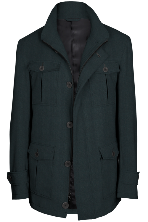 Grey Herringbone Five Button Field Jacket
