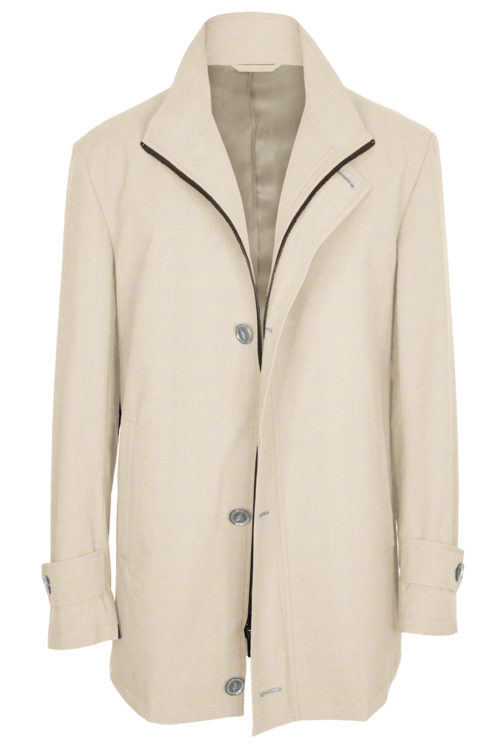 Ivory Solid Four Button Zippered Car Coat