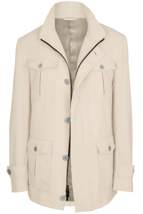 Ivory Solid Five Button Field Jacket