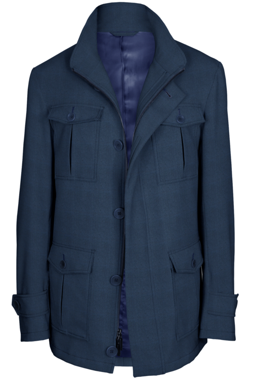 Light Blue Herringbone Five Button Field Jacket