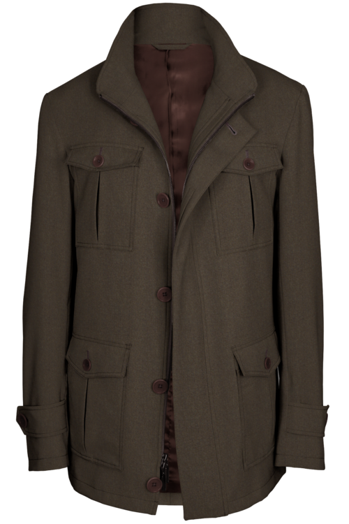 Light Brown Melange Five Button Field Jacket