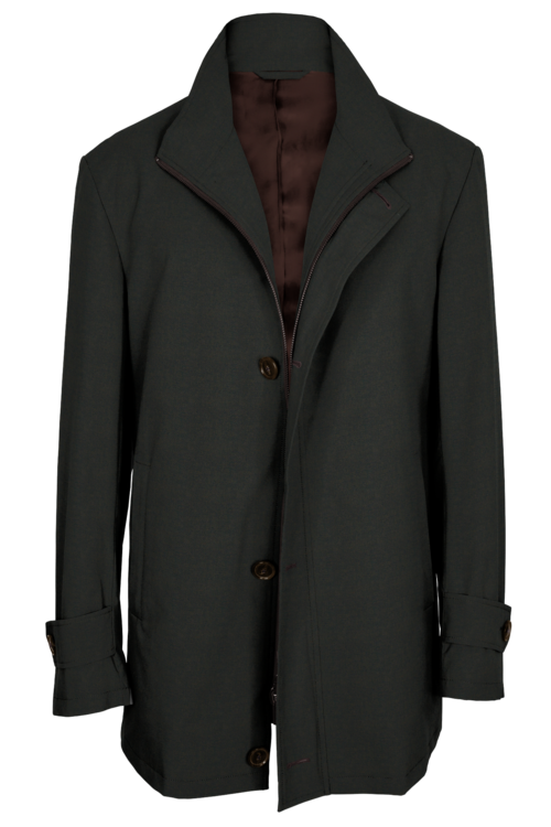 Mahogany Twill Four Button Zippered Car Coat