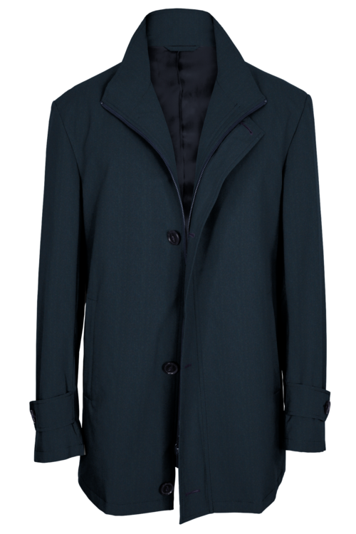Navy Birdseye Four Button Zippered Car Coat