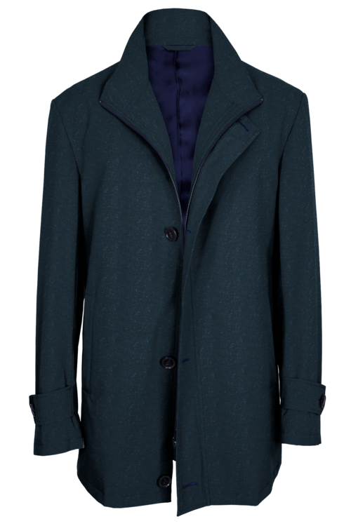 Navy Donegal Four Button Zippered Car Coat