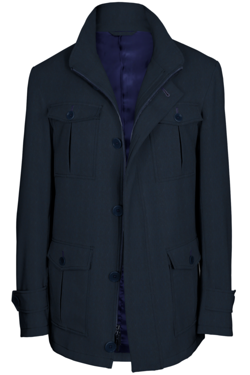Navy Herringbone Five Button Field Jacket