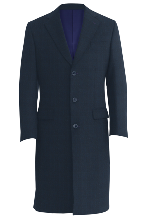 Navy Herringbone Three Button Topcoat