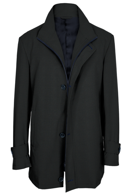 Navy Tweed Four Button Zippered Car Coat