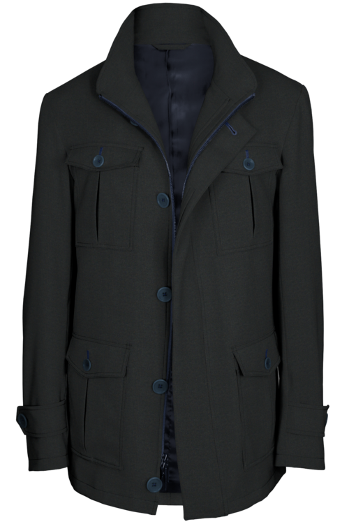 Navy Tweed Five Button Field Jacket