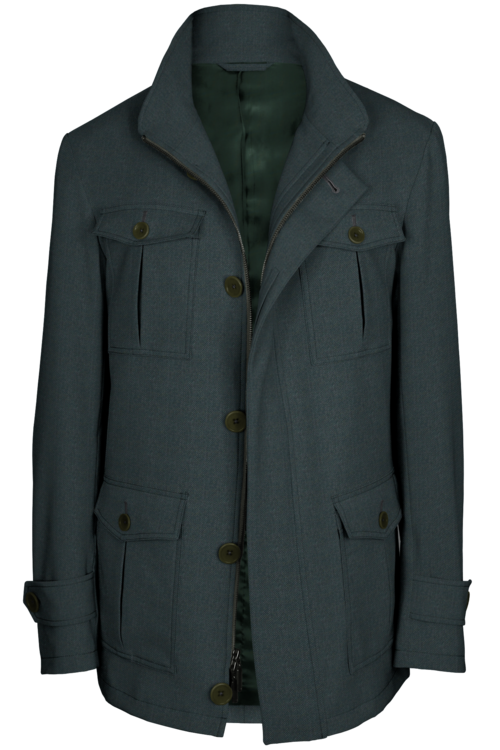 Olive Birdseye Five Button Field Jacket