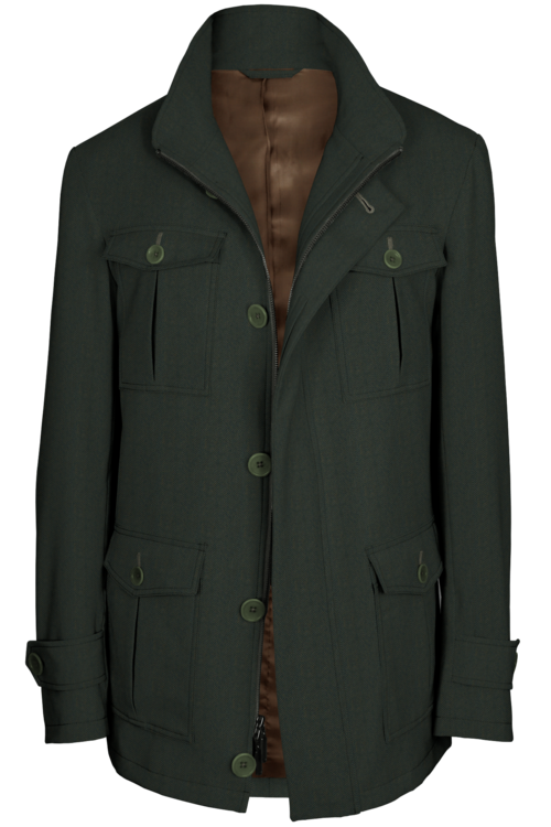 Olive Herringbone Five Button Field Jacket