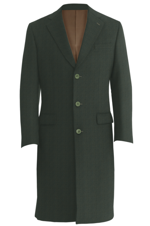 Olive Herringbone Three Button Topcoat