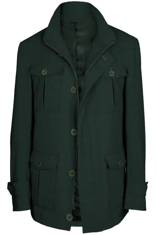 Olive Solid Five Button Field Jacket