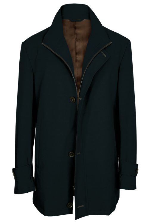 Olive Twill Four Button Zippered Car Coat