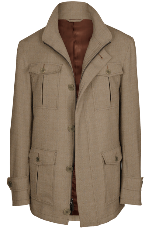 Sand Herringbone Five Button Field Jacket