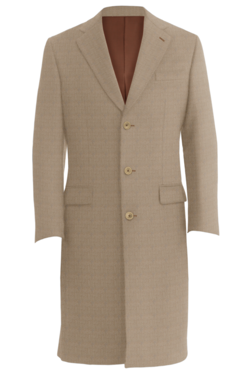 Sand Herringbone Three Button Topcoat