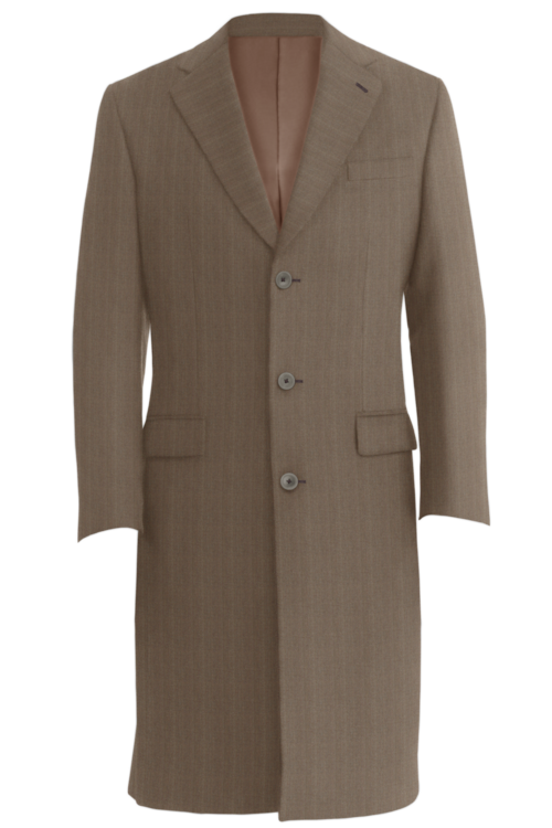 Tan Herringbone Three Button Topcoat