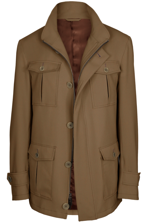 Tan Solid Five Button Field Jacket