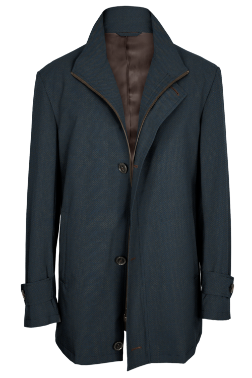Tan Tweed Four Button Zippered Car Coat