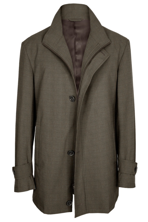 Taupe Solid Four Button Zippered Car Coat