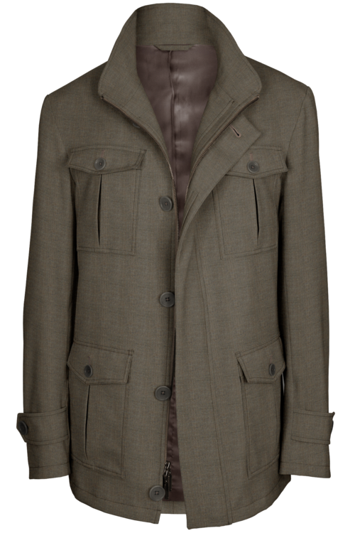 Taupe Solid Five Button Field Jacket
