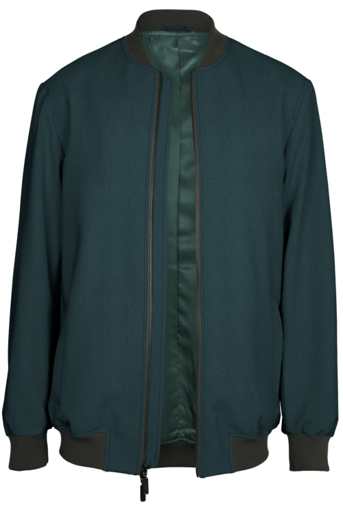Teal Herringbone Bomber Jacket