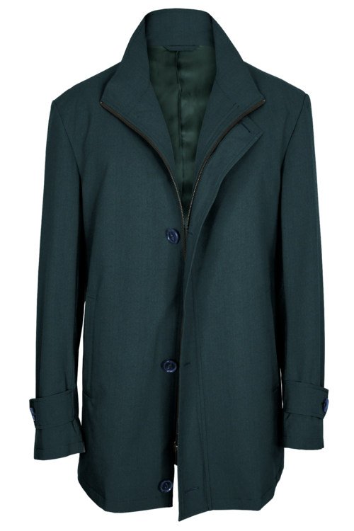 Teal Herringbone Four Button Zippered Car Coat