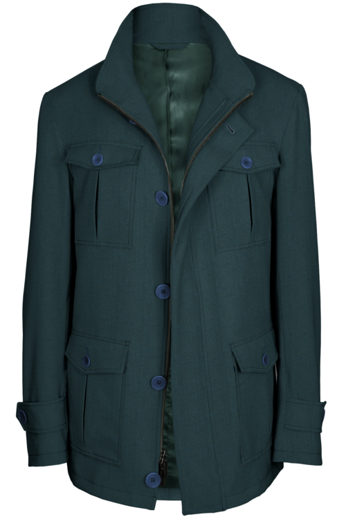 Teal Herringbone Five Button Field Jacket
