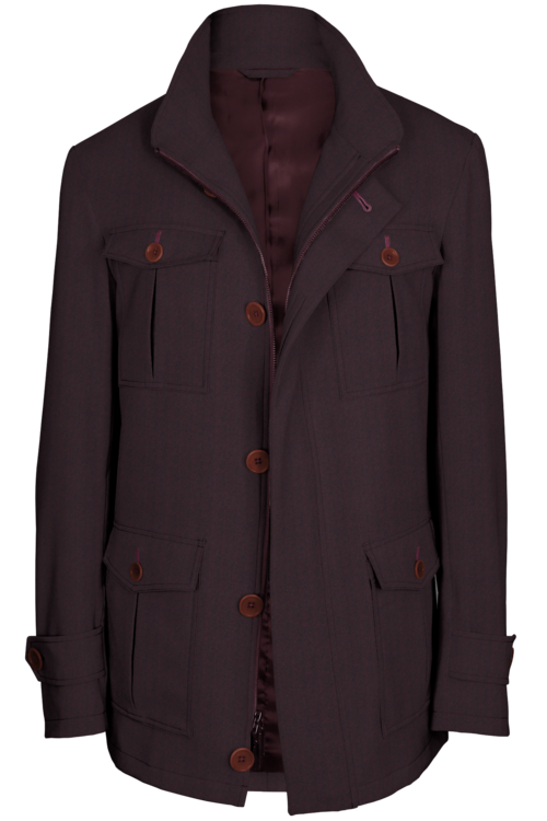 Wine Herringbone Five Button Field Jacket