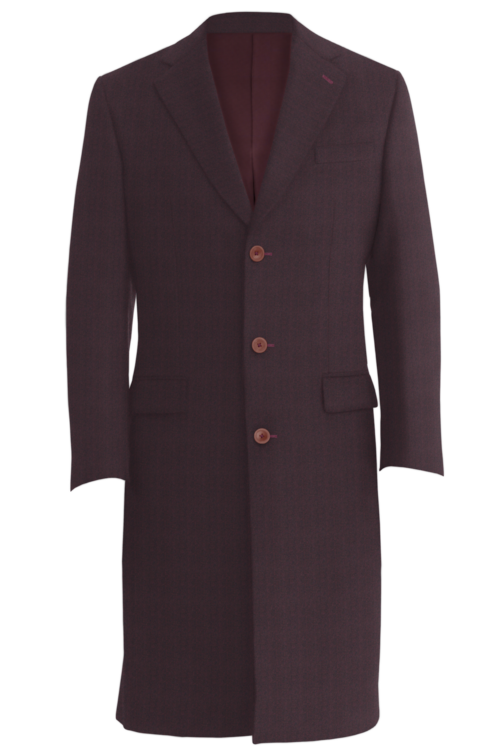 Wine Herringbone Three Button Topcoat